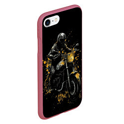Чехол iPhone 7/8 матовый Мотоциклист и желтые кляксы, цвет: 3D-малиновый — фото 2
