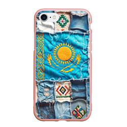 Чехол iPhone 7/8 матовый Пэчворк джинсы в Казахстане, цвет: 3D-светло-розовый