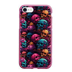 Чехол iPhone 7/8 матовый Поле яркий черепов и цветов, цвет: 3D-малиновый