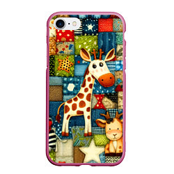 Чехол iPhone 7/8 матовый Жираф и компания - пэчворк нейросеть, цвет: 3D-малиновый