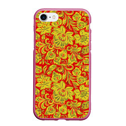 Чехол iPhone 7/8 матовый Хохлома, цвет: 3D-малиновый
