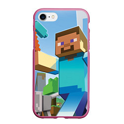 Чехол iPhone 7/8 матовый Minecraft World, цвет: 3D-малиновый