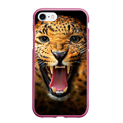 Чехол iPhone 7/8 матовый Рык леопарда, цвет: 3D-малиновый