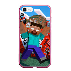 Чехол iPhone 7/8 матовый Minecraft Man, цвет: 3D-малиновый