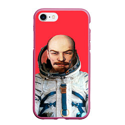 Чехол iPhone 7/8 матовый Ленин космонавт, цвет: 3D-малиновый