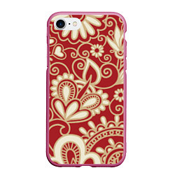 Чехол iPhone 7/8 матовый Хохломская роспись, цвет: 3D-малиновый