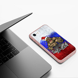 Чехол iPhone 7/8 матовый Новогодний медведь РФ, цвет: 3D-светло-розовый — фото 2