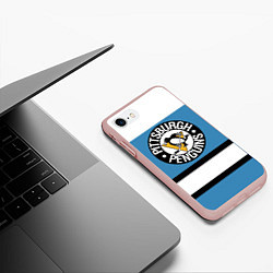 Чехол iPhone 7/8 матовый Pittsburgh Penguins: White, цвет: 3D-светло-розовый — фото 2