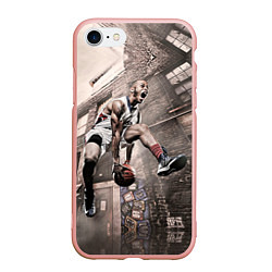 Чехол iPhone 7/8 матовый Баскетбол город, цвет: 3D-светло-розовый