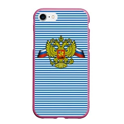 Чехол iPhone 7/8 матовый Тельняшка Герб РФ, цвет: 3D-малиновый