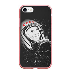 Чехол iPhone 7/8 матовый Гагарин в космосе, цвет: 3D-баблгам