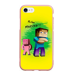 Чехол iPhone 7/8 матовый Hello Minecraft, цвет: 3D-светло-розовый