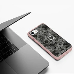 Чехол iPhone 7/8 матовый Кружевной череп, цвет: 3D-светло-розовый — фото 2