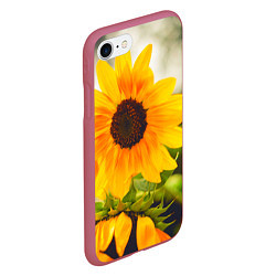 Чехол iPhone 7/8 матовый Подсолнухи, цвет: 3D-малиновый — фото 2