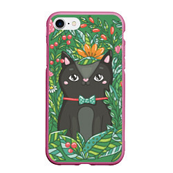 Чехол iPhone 7/8 матовый Кошка в цветах, цвет: 3D-малиновый