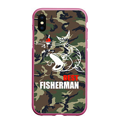 Чехол iPhone XS Max матовый Best fisherman, цвет: 3D-малиновый