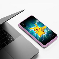 Чехол iPhone XS Max матовый Искрящийся Пикачу, цвет: 3D-сиреневый — фото 2