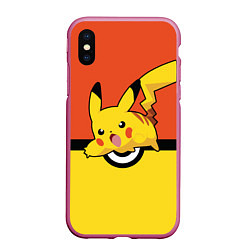 Чехол iPhone XS Max матовый Pikachu, цвет: 3D-малиновый
