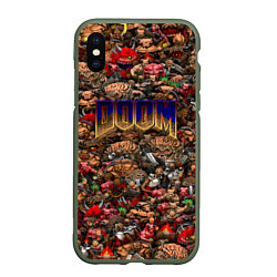 Чехол iPhone XS Max матовый DOOM: Pixel Monsters, цвет: 3D-темно-зеленый