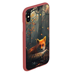 Чехол iPhone XS Max матовый Лисица в лесу, цвет: 3D-красный — фото 2