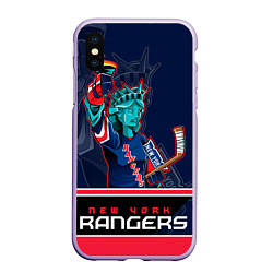 Чехол iPhone XS Max матовый New York Rangers, цвет: 3D-светло-сиреневый