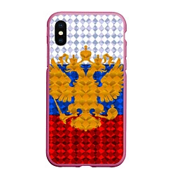 Чехол iPhone XS Max матовый Россия: полигоны, цвет: 3D-малиновый