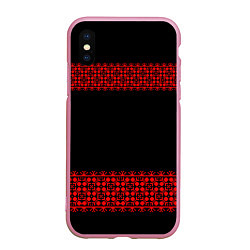 Чехол iPhone XS Max матовый Славянский орнамент (на чёрном), цвет: 3D-розовый