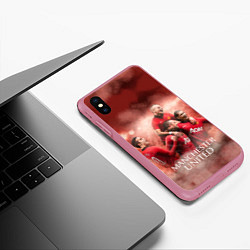 Чехол iPhone XS Max матовый Manchester United, цвет: 3D-малиновый — фото 2