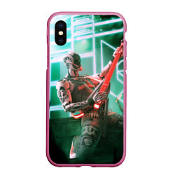 Чехол iPhone XS Max матовый Iron Maiden: Rocker Robot, цвет: 3D-малиновый