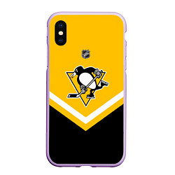 Чехол iPhone XS Max матовый NHL: Pittsburgh Penguins, цвет: 3D-сиреневый