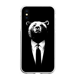 Чехол iPhone XS Max матовый Медведь бизнесмен, цвет: 3D-белый