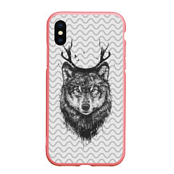 Чехол iPhone XS Max матовый Рогатый волк, цвет: 3D-баблгам