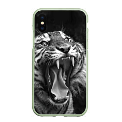 Чехол iPhone XS Max матовый Гнев тигра, цвет: 3D-салатовый