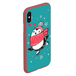 Чехол iPhone XS Max матовый Пингвинчик на коньках, цвет: 3D-красный — фото 2