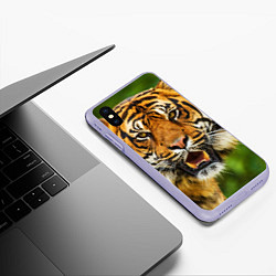 Чехол iPhone XS Max матовый Тигр, цвет: 3D-светло-сиреневый — фото 2