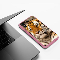 Чехол iPhone XS Max матовый Мудрый тигр, цвет: 3D-малиновый — фото 2