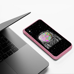 Чехол iPhone XS Max матовый Цветочный астонавт, цвет: 3D-малиновый — фото 2
