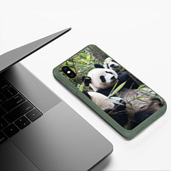 Чехол iPhone XS Max матовый Семейка панд, цвет: 3D-темно-зеленый — фото 2