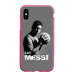 Чехол iPhone XS Max матовый Leo Messi, цвет: 3D-малиновый