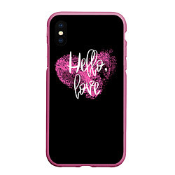 Чехол iPhone XS Max матовый Hello Love!, цвет: 3D-малиновый