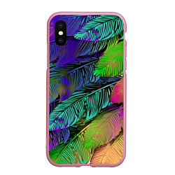 Чехол iPhone XS Max матовый Перья, цвет: 3D-розовый