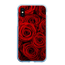 Чехол iPhone XS Max матовый Красные розы, цвет: 3D-голубой