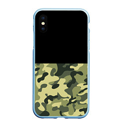 Чехол iPhone XS Max матовый Камуфляж: черный/хаки, цвет: 3D-голубой