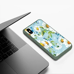 Чехол iPhone XS Max матовый Ромашки, цвет: 3D-темно-зеленый — фото 2