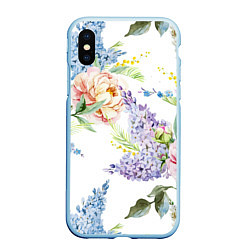 Чехол iPhone XS Max матовый Сирень и Пионы, цвет: 3D-голубой