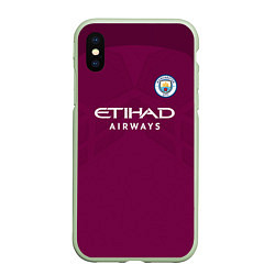 Чехол iPhone XS Max матовый Man City FC: Away 17/18, цвет: 3D-салатовый