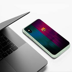 Чехол iPhone XS Max матовый Barcelona FC: Abstract 2018, цвет: 3D-салатовый — фото 2