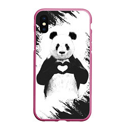Чехол iPhone XS Max матовый Panda Love, цвет: 3D-малиновый