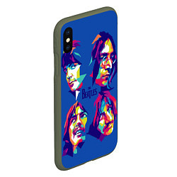 Чехол iPhone XS Max матовый The Beatles: Faces, цвет: 3D-темно-зеленый — фото 2