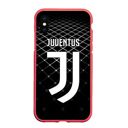 Чехол iPhone XS Max матовый FC Juventus: Black Lines, цвет: 3D-красный